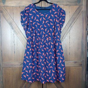Modcloth Peach Love Cream Navy Blue/Orange dinosaur print dress 3x